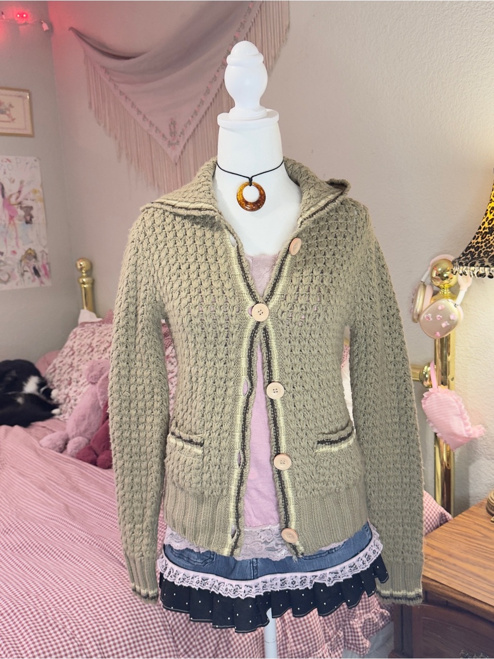 Y2K Tan Knit Button-Up Sweater with Hood